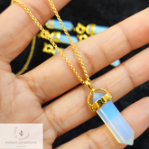 Opalite Healing Gemstone Pendant Necklace, Natural Pencil Point Pendant Necklace, Gold Plated Gemstone Pendant Point, Metaphysical Jewelry